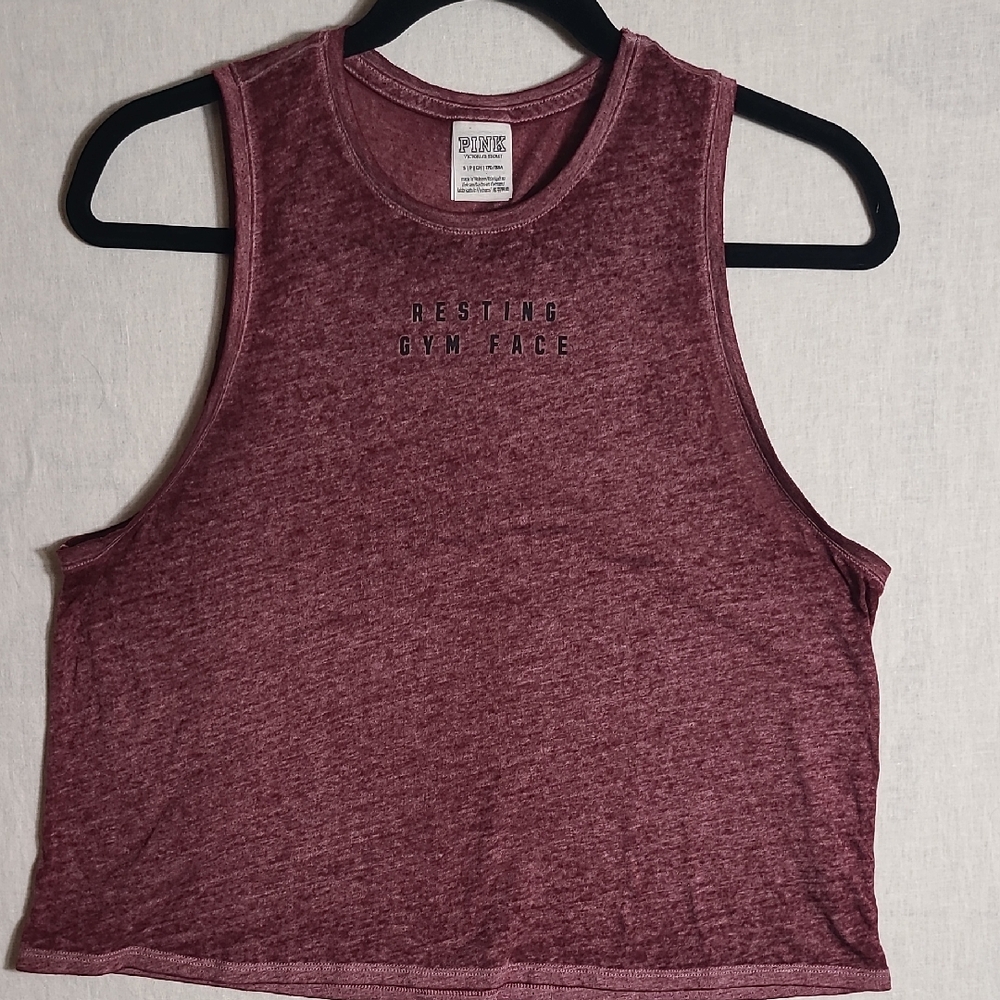 PINK Victoria's Secret 'Resting Gym Face' Burnout Burgundy Muscle Tee Size Small